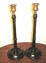 SOLD  A pair of wood and brass English Candlesticks