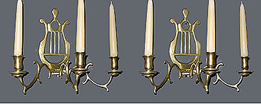 SOLD  Pair of Lyre-Back Brass Sconces