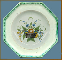 Octagonal Plate with Hand-Painted Flower Basket