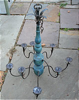 Wrought Iron and Wood Chandelier