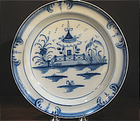 SOLD   PEARLWARE PLATE WITH CHINESE PAGODA DECORATION