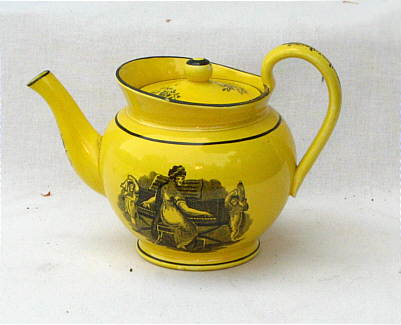 Accessories<br>Archives<br>SOLD   Canary Teapot with Adam Buck Style Transfer