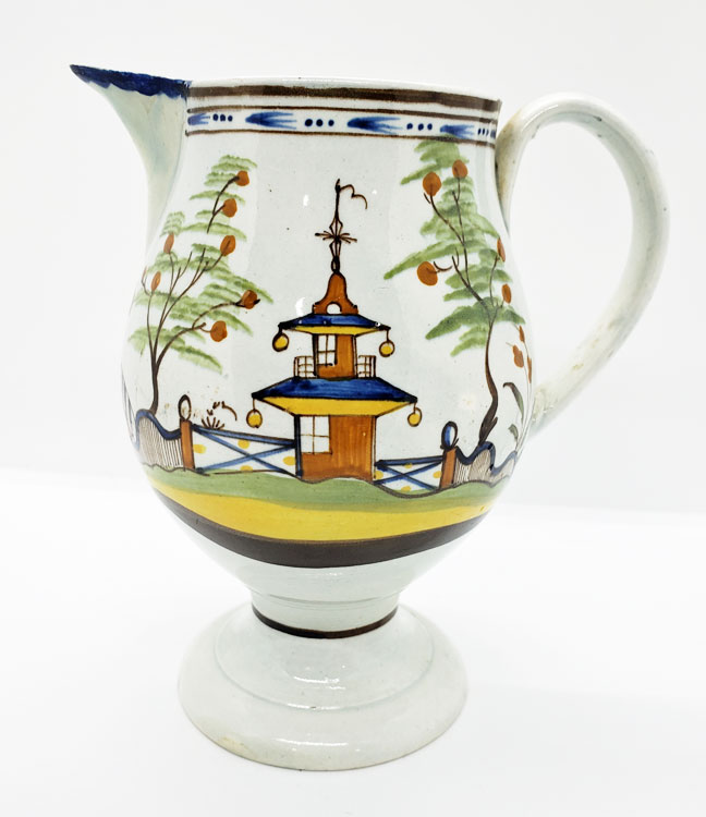 Ceramics<br>19th Century<br>Pearlware Chinoiserie Footed Pitcher